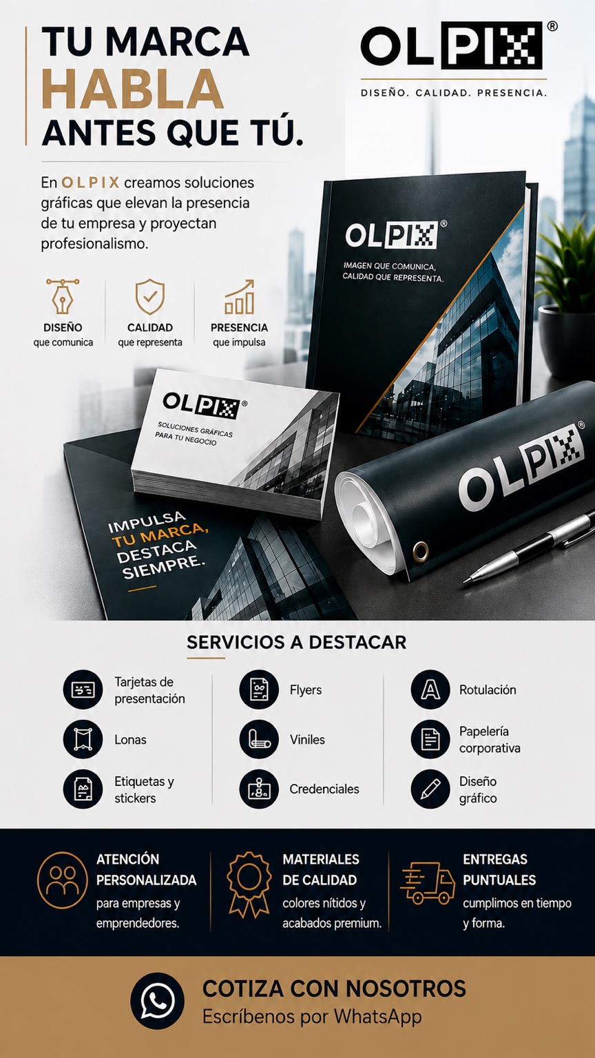 Imagen corporativa y materiales impresos OLPIX para empresas en CDMX